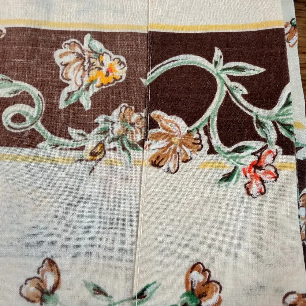 Vintage 1978 JP Stevens Floral Full Flat Sheet Brown Orange Yellow Retro Bedding